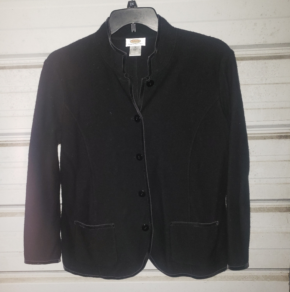 1x Plus Size Petite Talbots Black Wool Cardigan Jacket Blazer Top